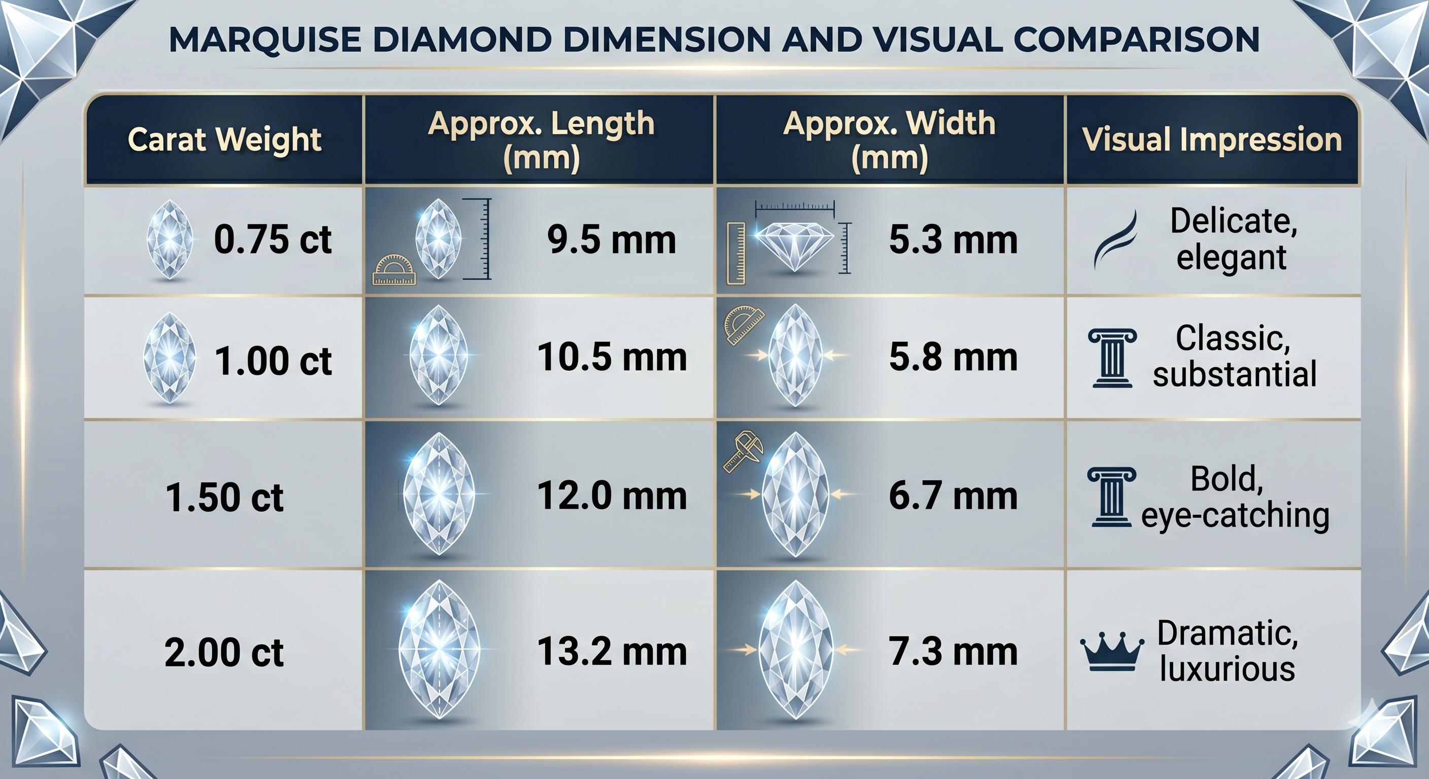 marquise diamond dimesion